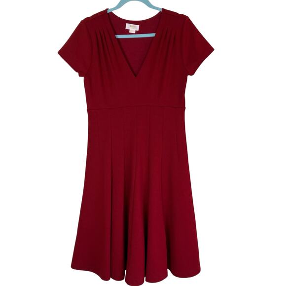 Anthropologie Maeve Sz M Lincoln Center Dark Red Fit & Flare Dress Knee Length - Picture 2 of 16